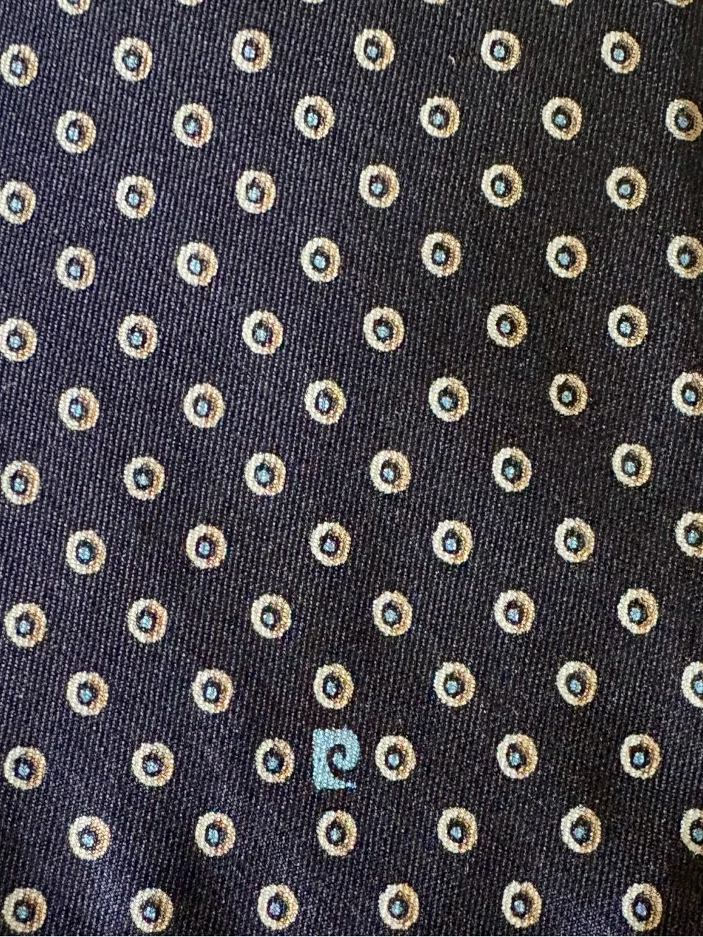 Vintage Pierre Cardin Navy Silk Tie with Small geometric Dot Motif EUC